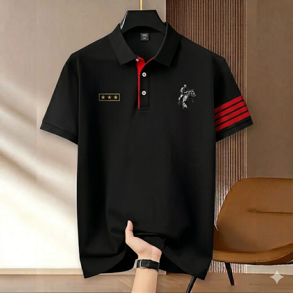 Super Premium PK Cotton Polo Shirt For Men's [Print Hata Black]