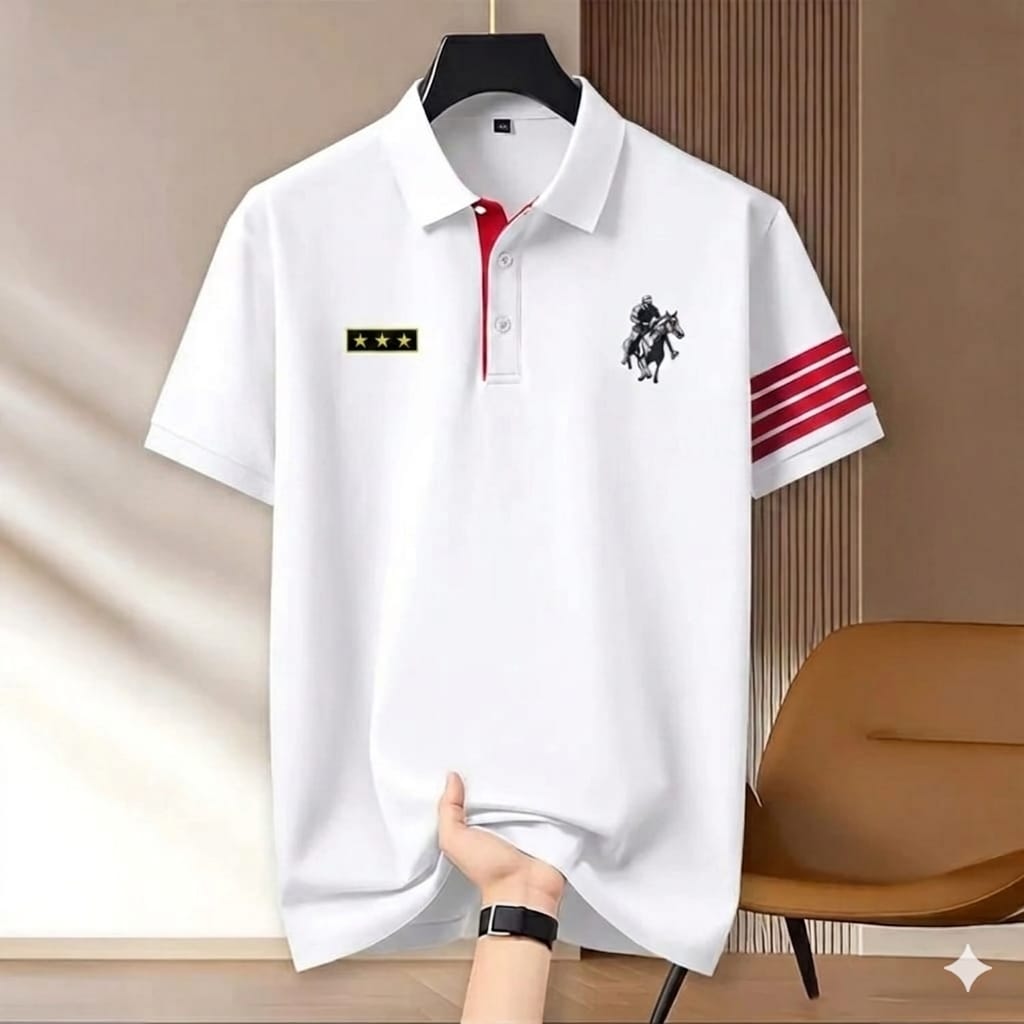 Super Premium PK Cotton Polo Shirt For Men's [Print Hata White]