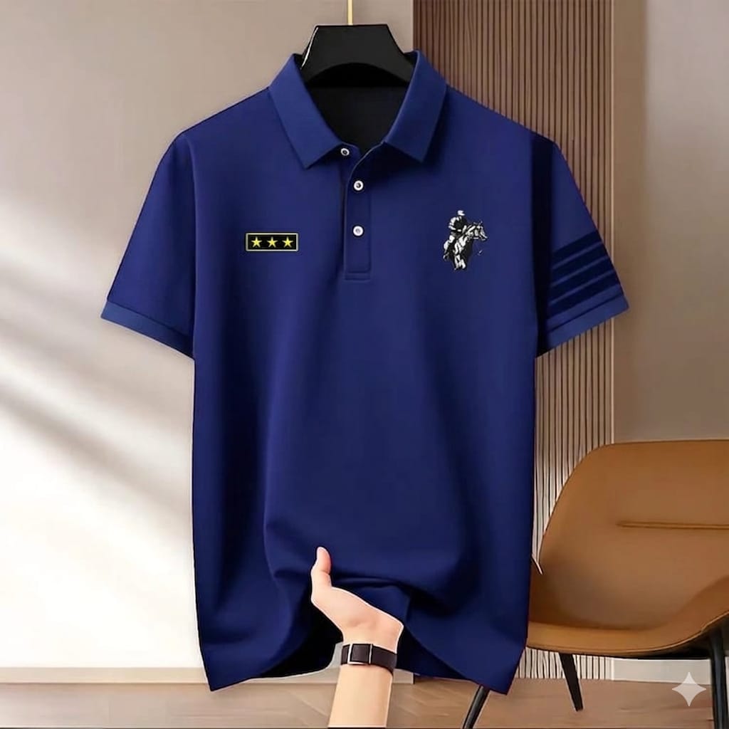 Super Premium PK Cotton Polo Shirt For Men's [Print Hata Blue]