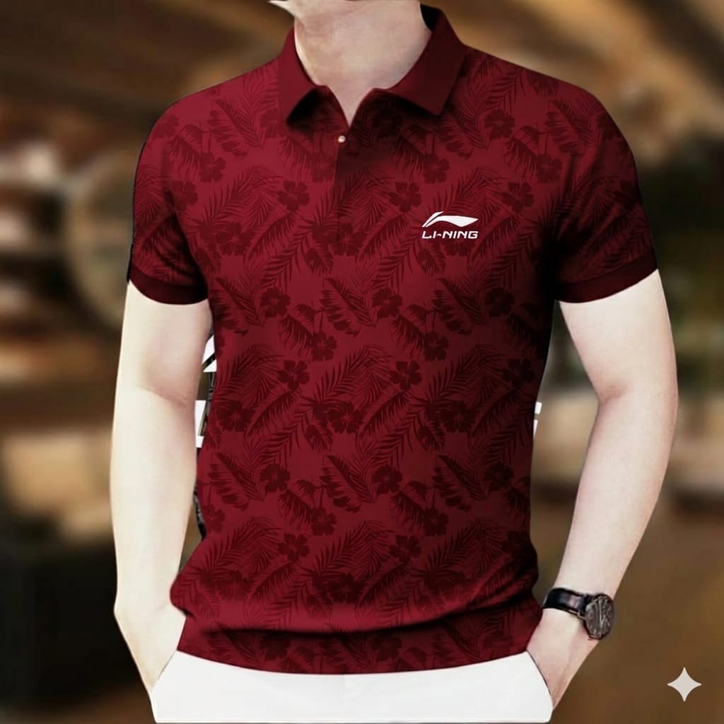 Super Premium PK Cotton Polo Shirt For Men's [Pata Print Maroon]