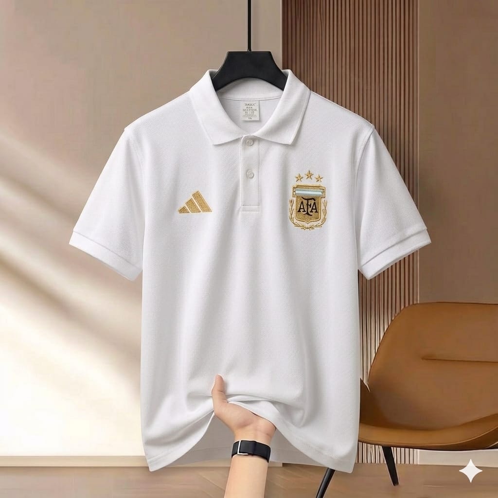 Super Premium China PK Cotton Jersey Polo Shirt For Men's [Argentina Jersey White]