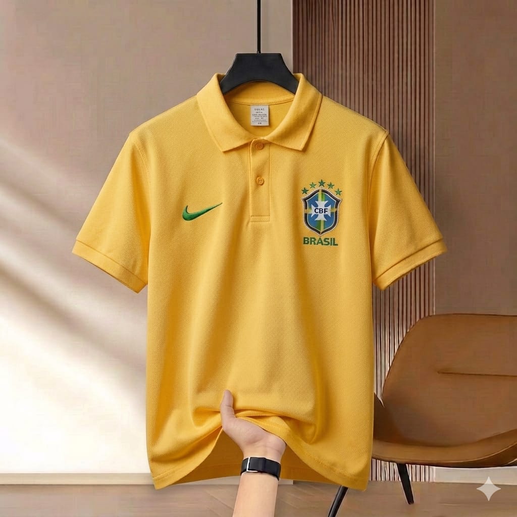 Super Premium China PK Cotton Jersey Polo Shirt For Men's [Brazil Jersey Yellow]