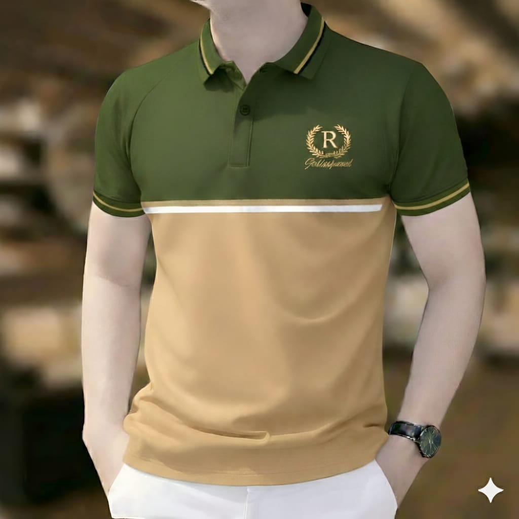 Super Premium PK Cotton Polo Shirt For Men's [ R olive/Biscuit]