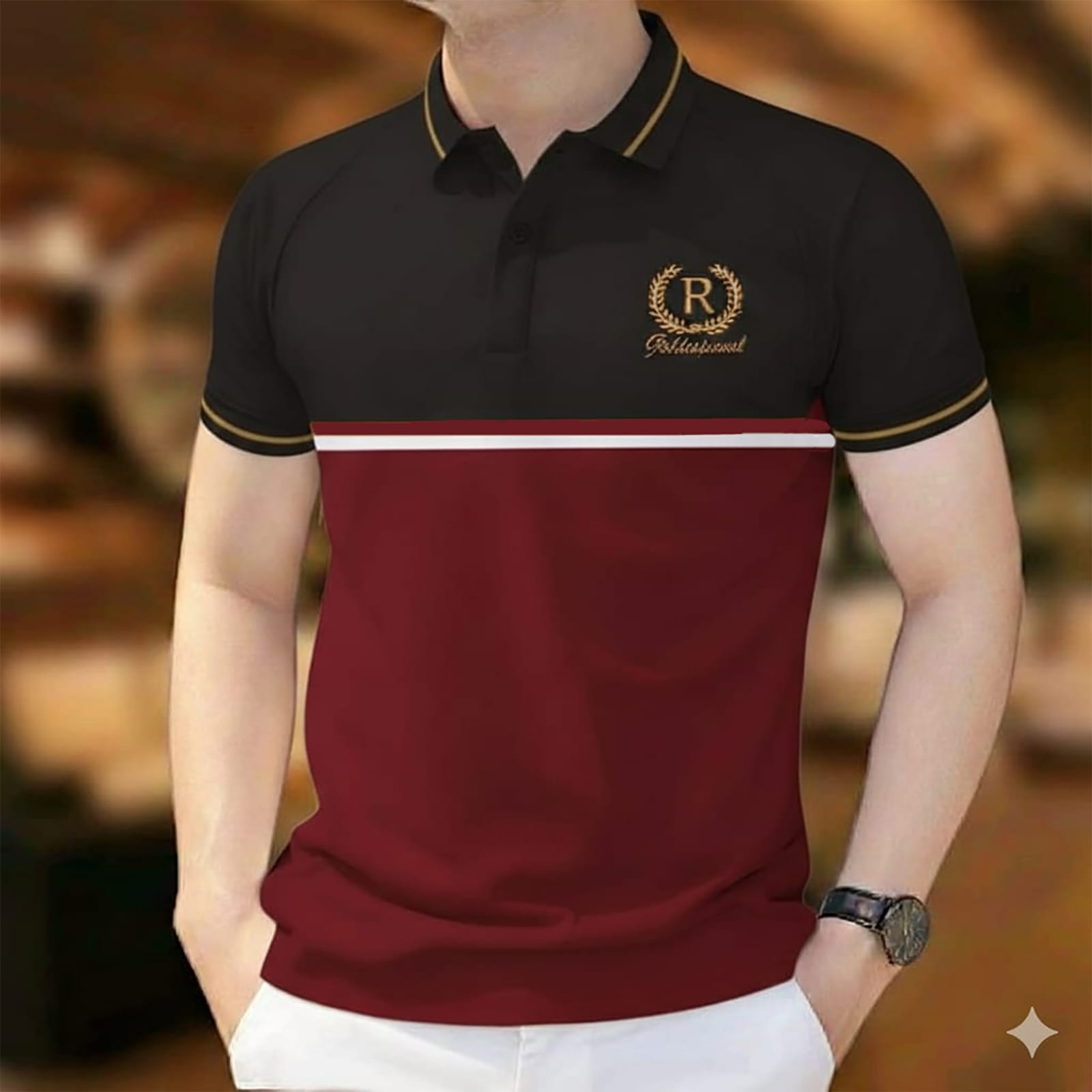 Super Premium PK Cotton Polo Shirt For Men's [ R Black/Maroon ]