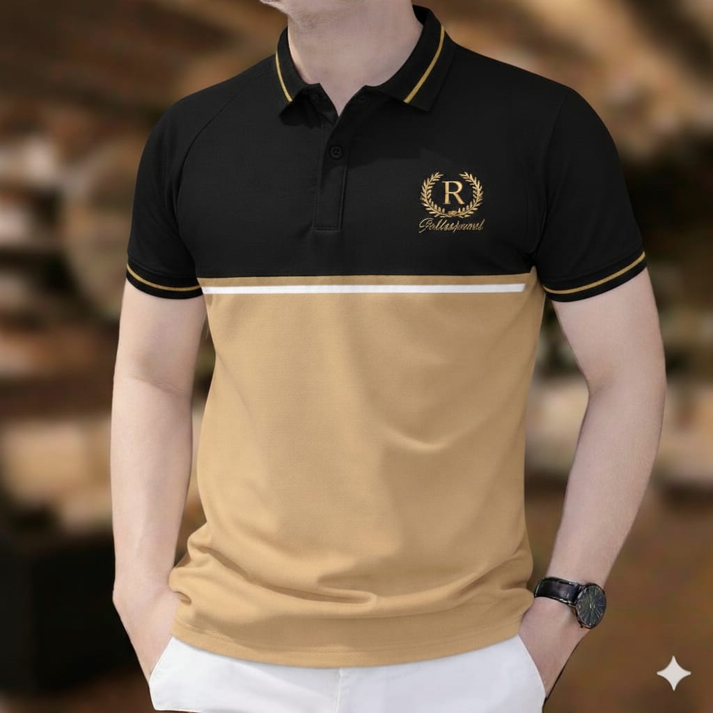 Super Premium PK Cotton Polo Shirt For Men's [ R Black/Buscuit ]