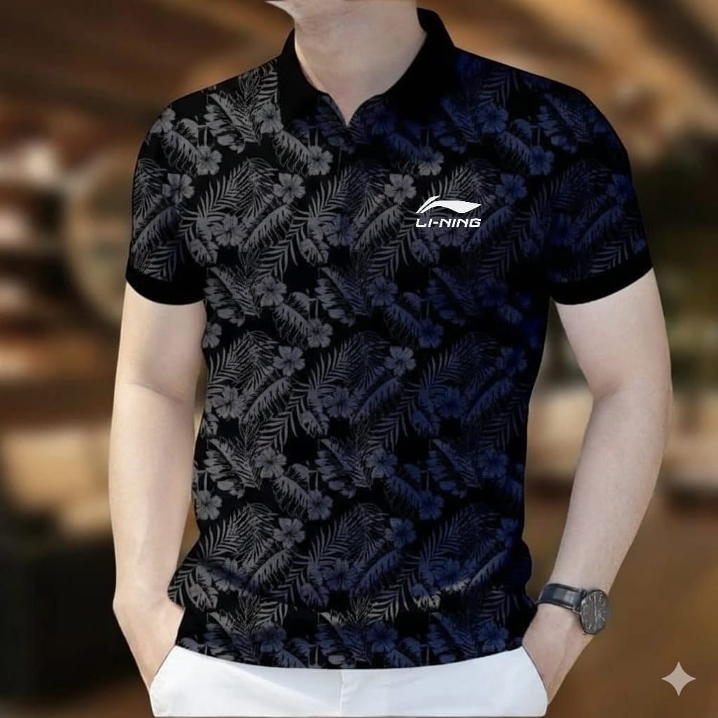 Super Premium PK Cotton Polo Shirt For Men's [ allover pata print Black ]