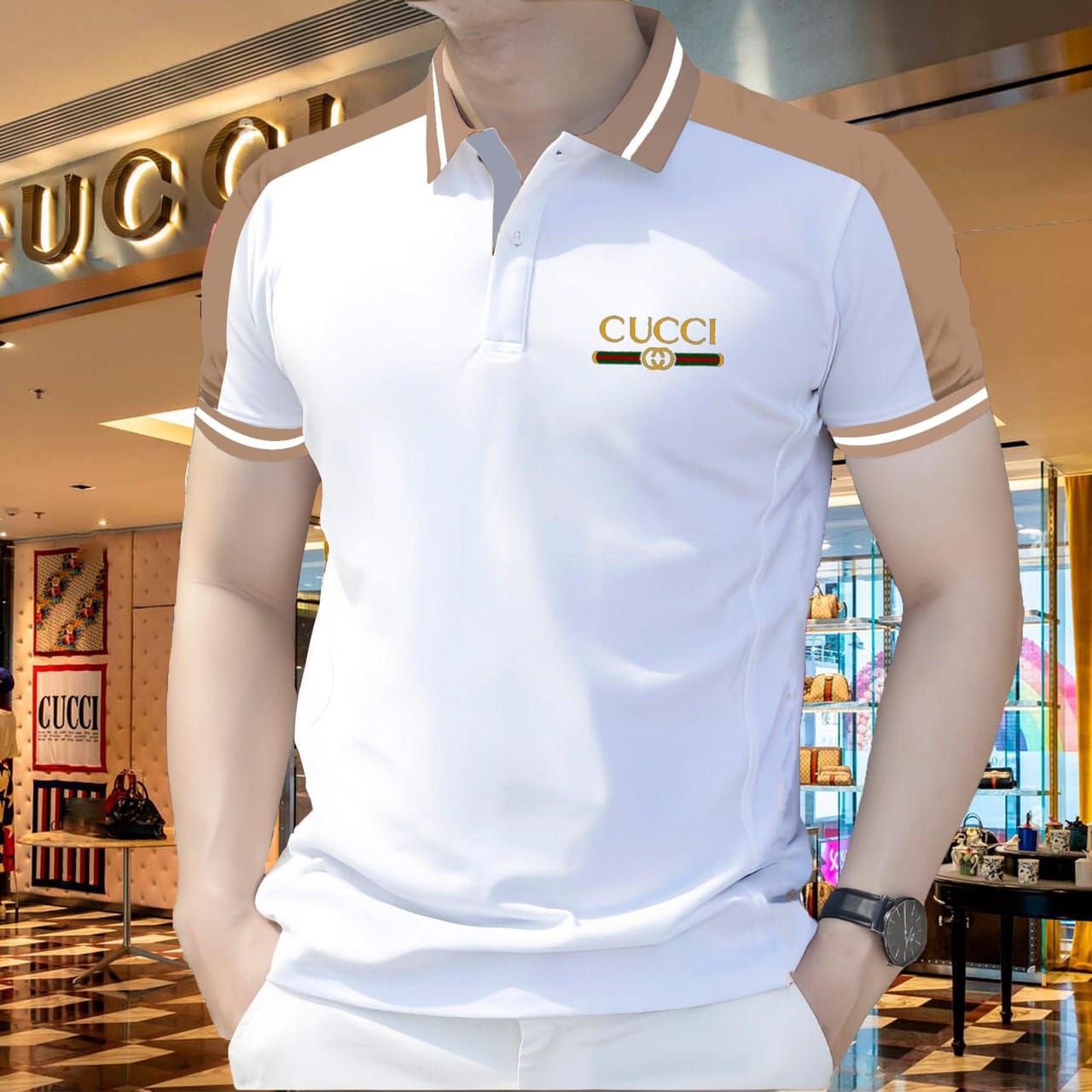 Super Premium PK Cotton Polo Shirt For Men's [ Gucci White  ]