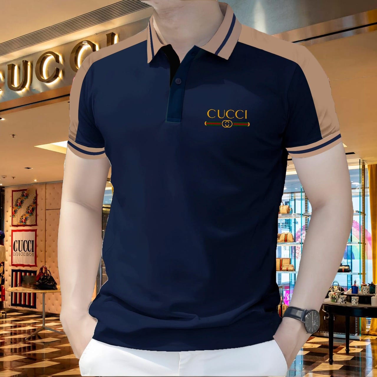 Super Premium PK Cotton Polo Shirt For Men's [ Gucci Nevy ]