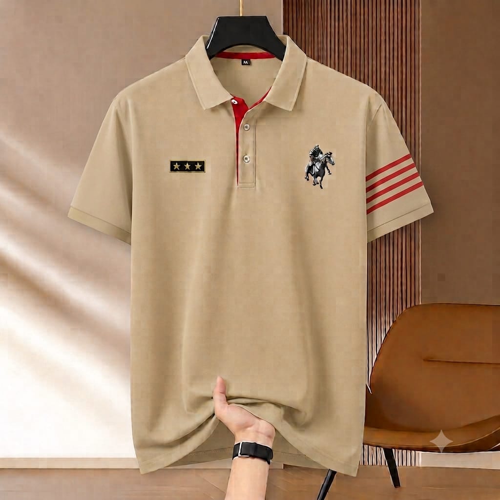 Super Premium PK Cotton Polo Shirt For Men's [Hata Print Biscuit]