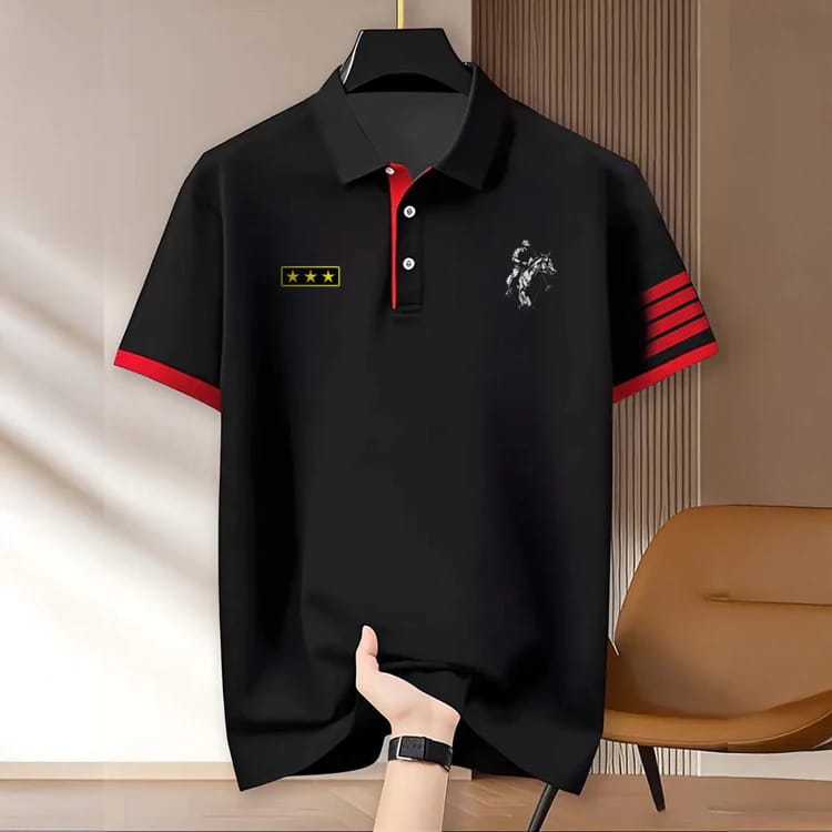 Super Premium PK Cotton Polo Shirt For Men's [ Hata Print Black ]